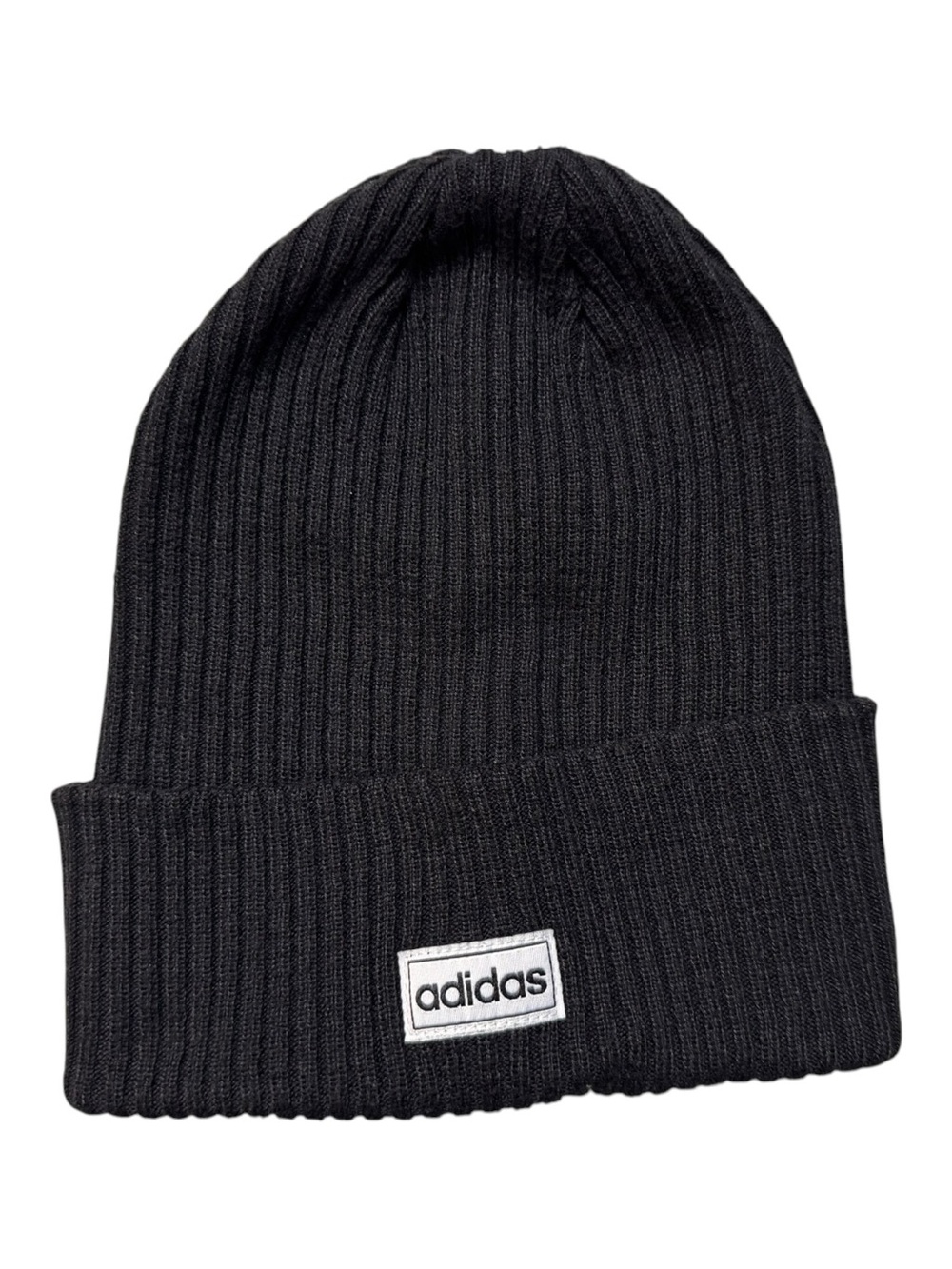 Adidas Unisex 4" Ribbed Cuff Fold Beanie Hat Black White Box Logo OS